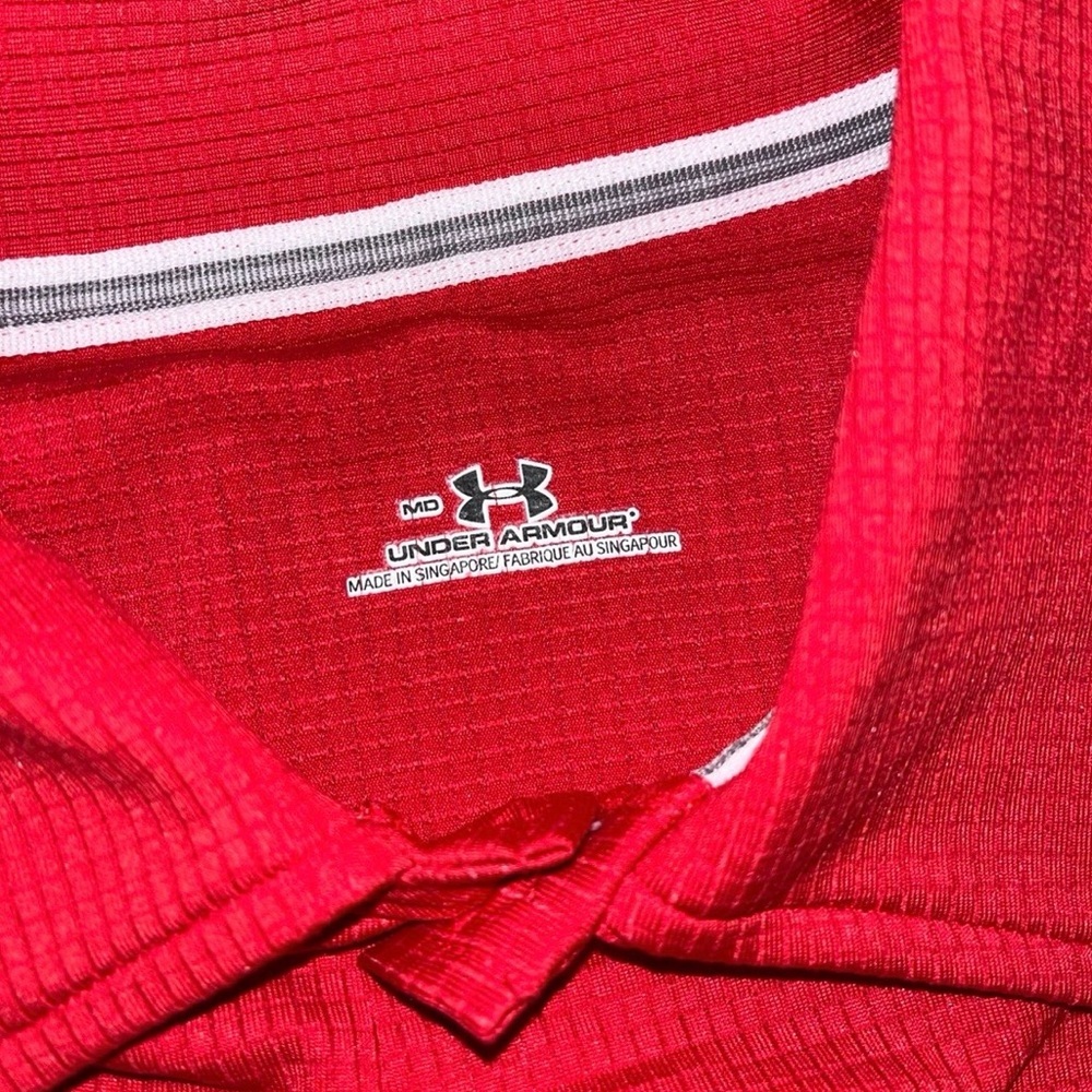 Under Armour Red Button-Front Casual Polo Shirt - Picture 2 of 7